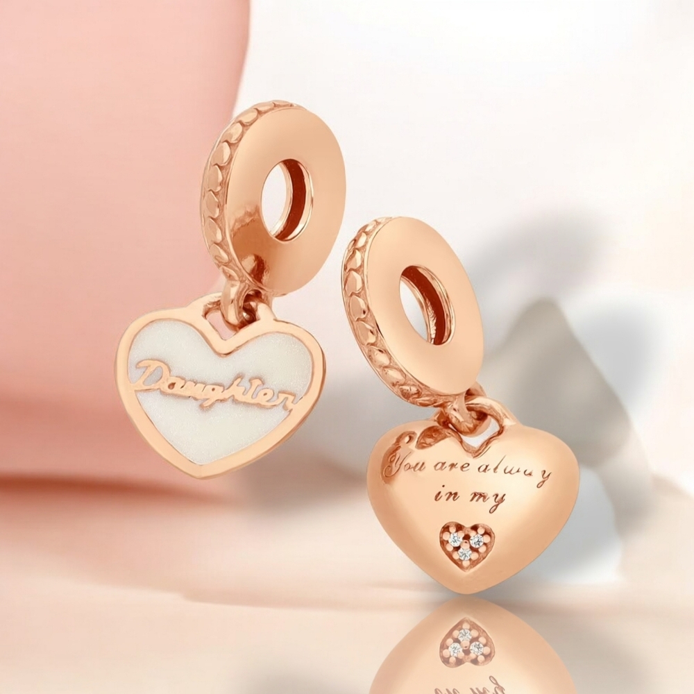 PANDORA 14K Rose Gold-Plated "DAUGHTER" Dangle Charm With Enamel & CZ Retired
